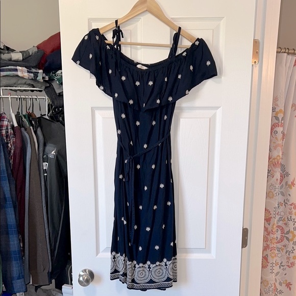 a:glow Navy Blue Off-Shoulder Maternity Dress - Picture 3 of 6